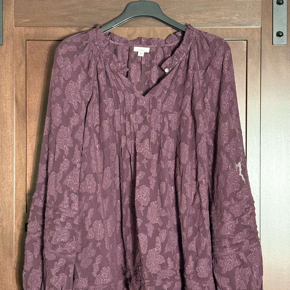 J Jill Elegant Purple Floral Sheer Women's Blouse.  Plus Size 4X
